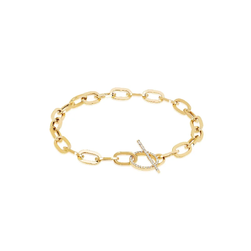 boho bangles for women-Jumbo Link Chain & Diamond Toggle Bracelet