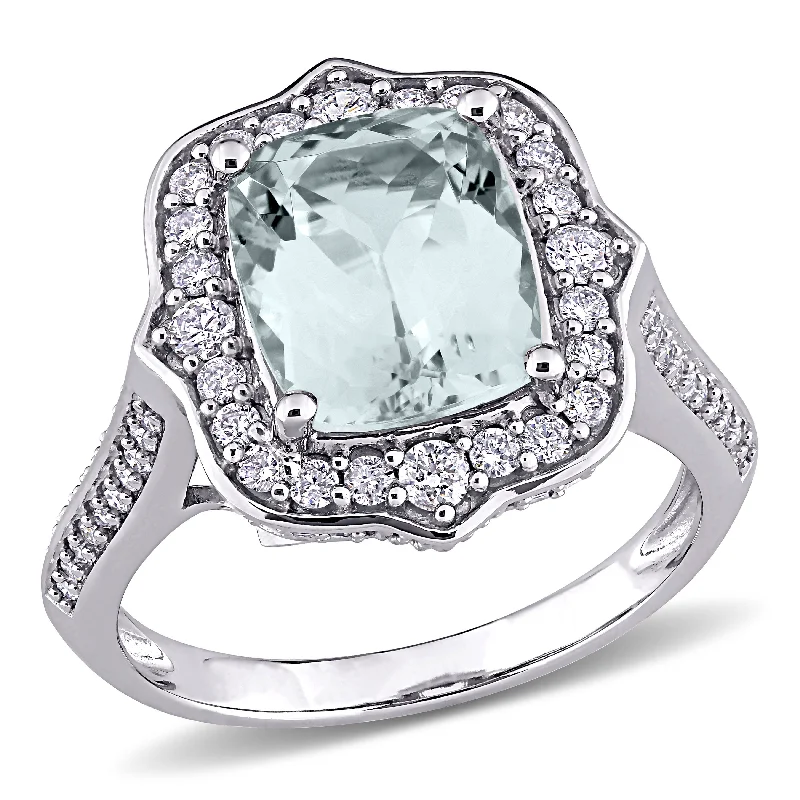 luxury engagement rings-Mimi & Max 3 1/2ct TGW Aquamarine 5/8ct TW Diamond Vintage Halo Ring 14k White Gold