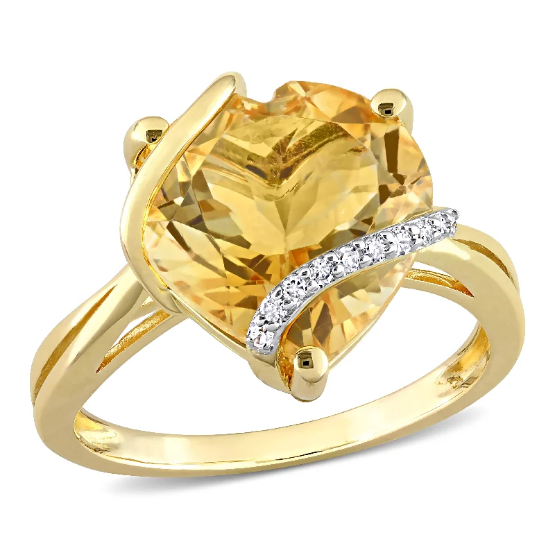 luxurious platinum engagement rings-Mimi & Max 6 1/2ct TGW Citrine and Diamond Accent Heart Wrapped Ring in Yellow Silver