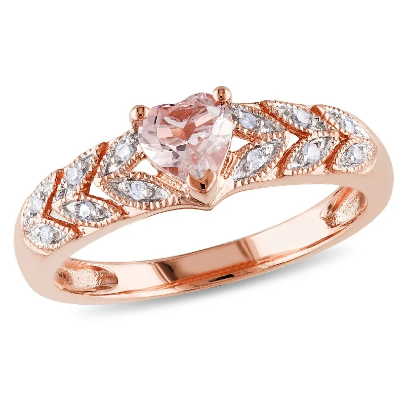 matching engagement rings for women-Mimi & Max 1/2ct TGW Heart-Cut Morganite Diamond Multi-Leaf Ring 10k Rose Gold