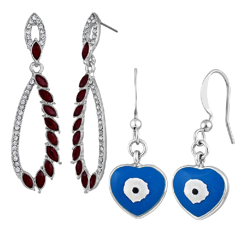 sapphire earrings for women-Mahi Combo of Dangler and Evil Eye Earrings with Beads for Women (CO1105586R)