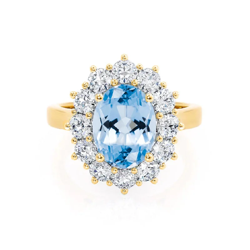 personalized wedding engagement rings-DIANA - Chatham® Aqua Spinel & Lab Diamond 18k Yellow Gold