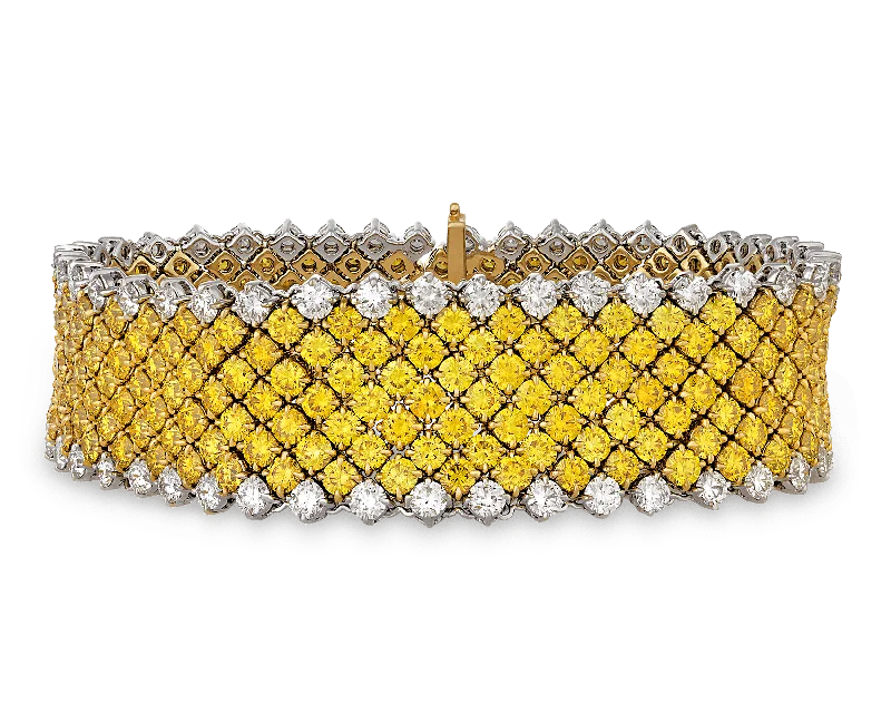 bridal bangles for women-Fancy Vivid Yellow Diamond Mesh Bracelet, 28.40 Carats