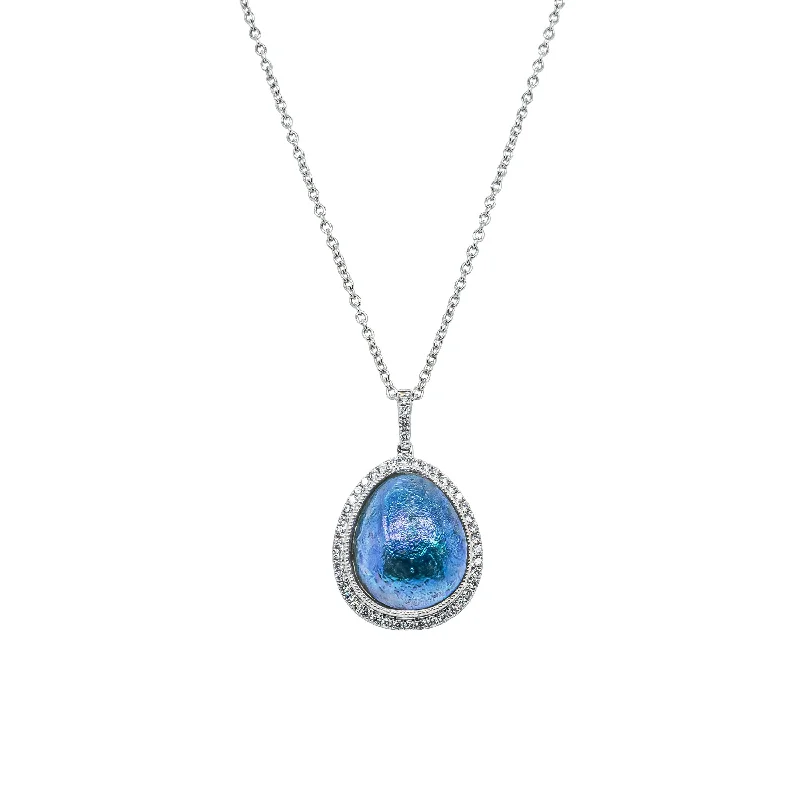 dainty silver necklaces for women-18ct White Gold Paua Pearl & Diamond Halo Pendant