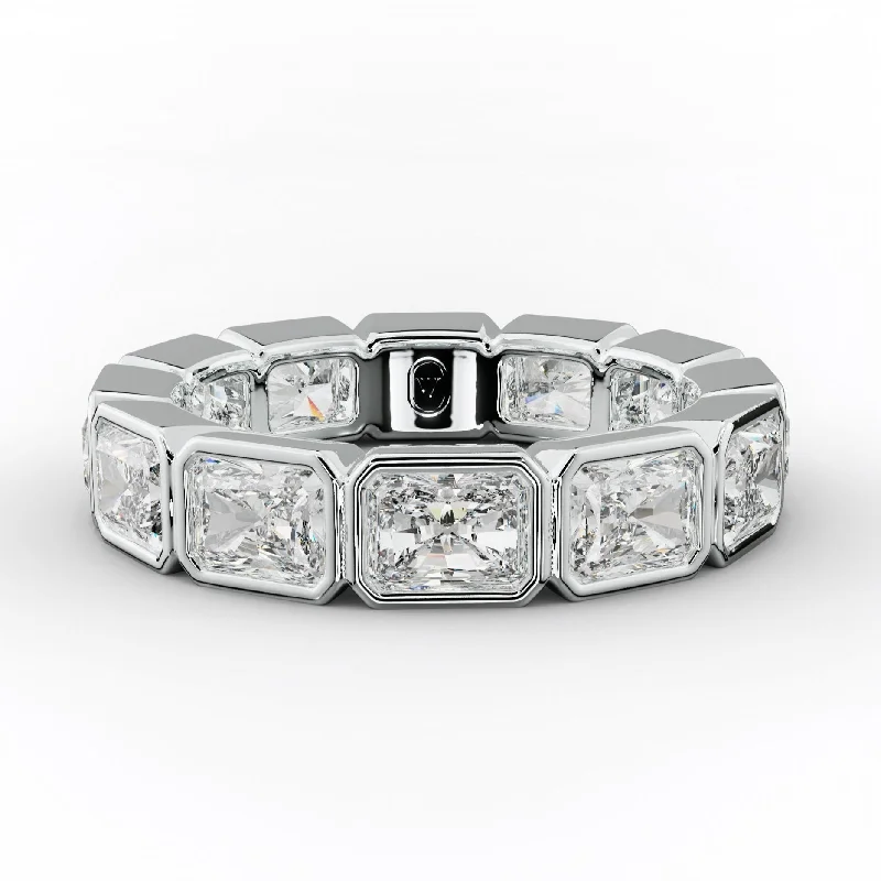 minimalist rings for women-4.0 Carat East West Radiant Cut Bezel Set Diamond Eternity Band