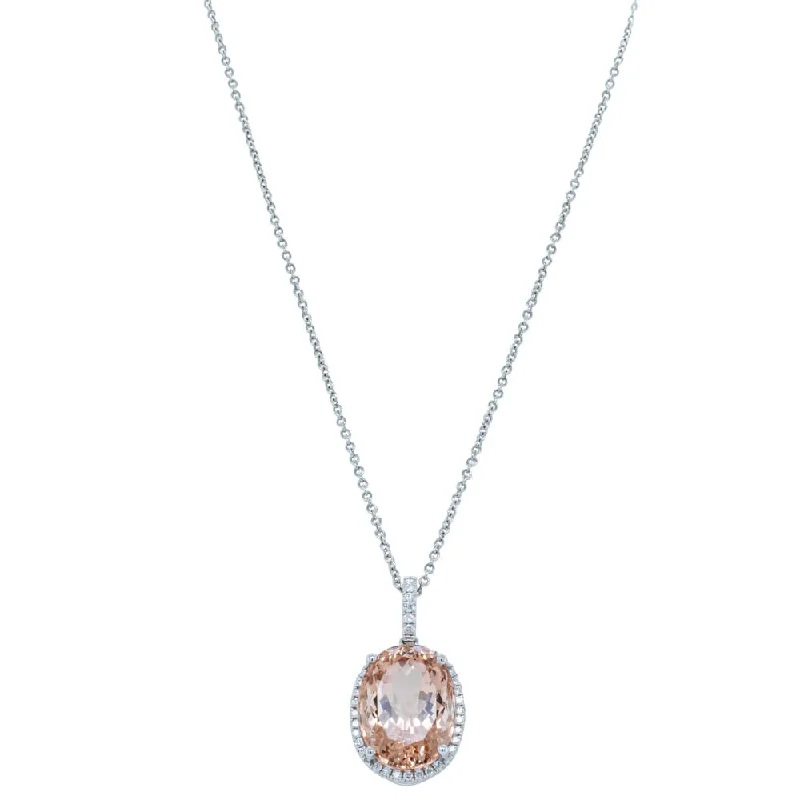 vintage necklaces for women-18ct White Gold 7.49ct Morganite & Diamond Halo Pendant