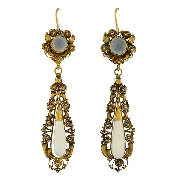 butterfly gold earrings for women-Victorian 18kt Chalcedoney Cannetille Teardrop Earrings