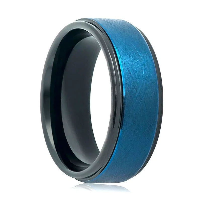 silver rings for women-ROCKET | Tungsten Ring Blue Tone Wire