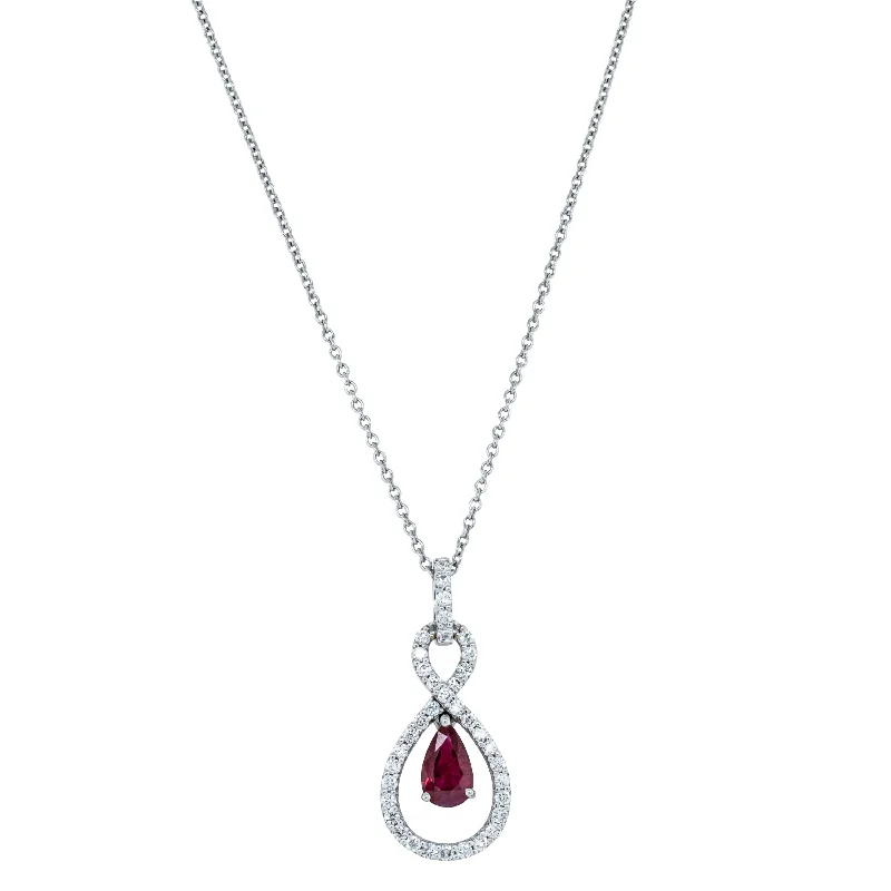 heart-shaped necklaces for women-18ct White Gold 1.02ct Ruby & Diamond Necklace