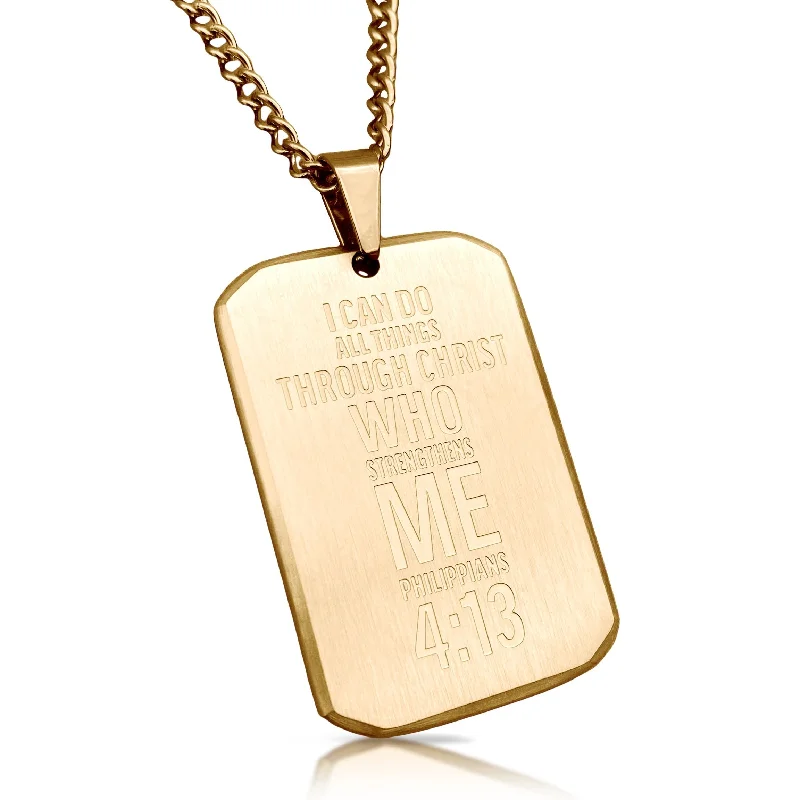 minimalist gold necklaces for women-Philippians 4:13 Pendant With Chain Necklace - 14K Gold Plated Stainless Steel