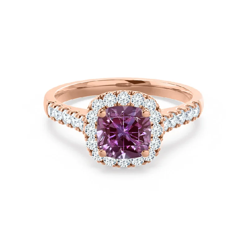 emerald engagement rings-OPHELIA - Chatham® Lab Grown Alexandrite & Diamond 18K Rose Gold Halo