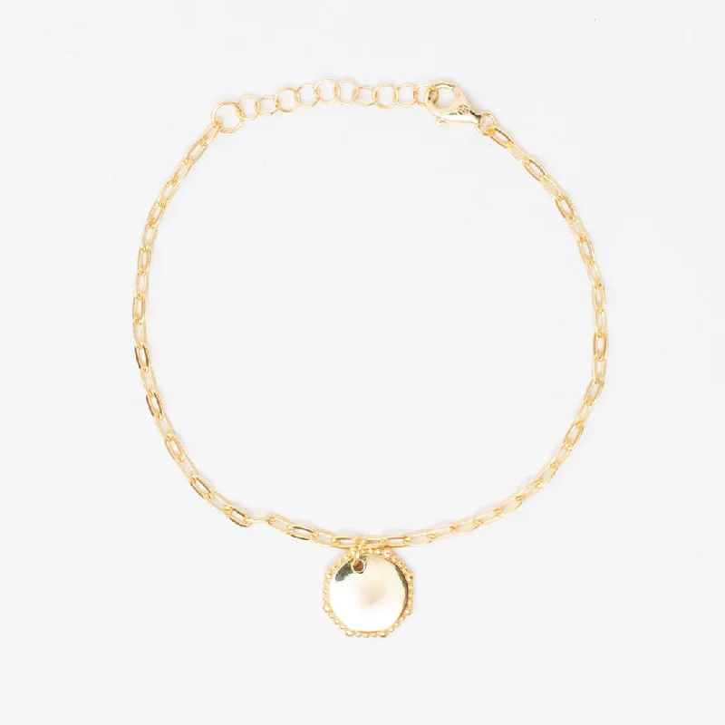 wedding bracelet sets for women-Gold Plated Bubble Framed Round Tag Bracelet