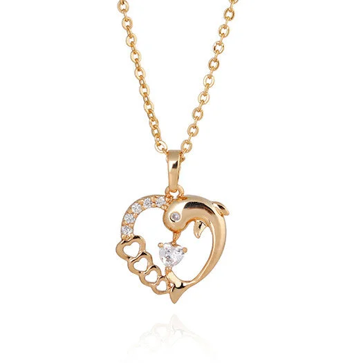 personalized necklaces for women-18K Real Gold Plated Heart Dolphin Necklace