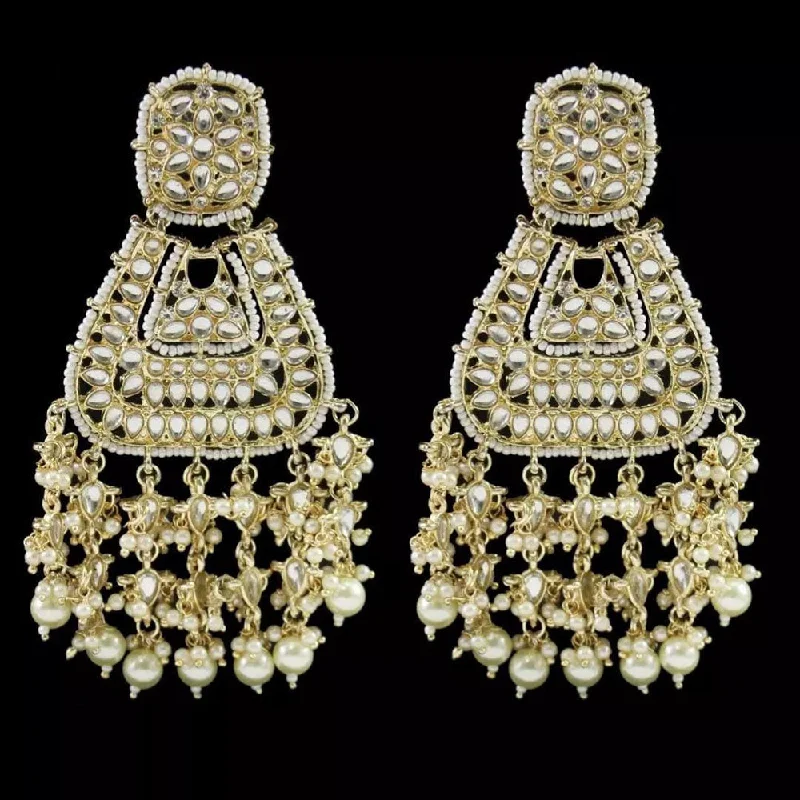 dangling earrings for women-Lucentarts Jewellery Gold Plated Kundan Dangler Earrings