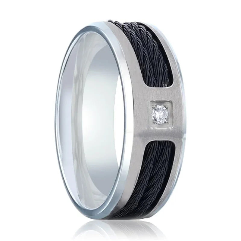 handmade rings for women-SECTOR | Titanium Ring Diamond Centered