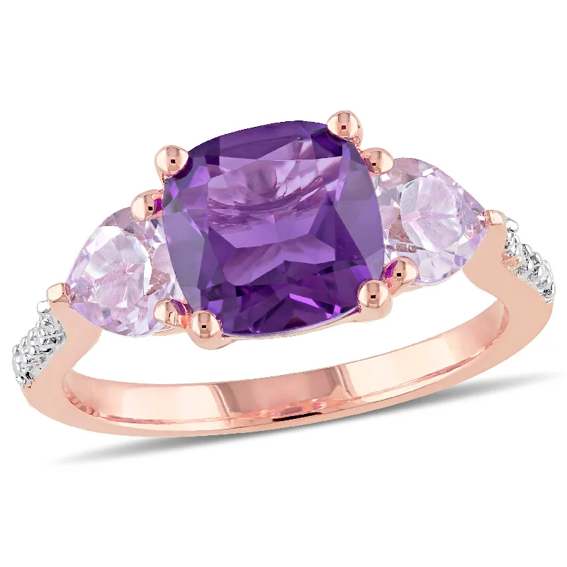 platinum engagement rings-Mimi & Max 2 1/2ct TGW Amethyst Rose de France and Diamond Accents Ring in Rose Silver