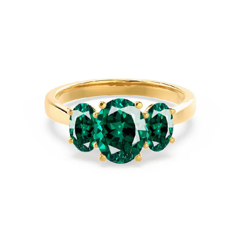 diamond engagement rings with side stones-EVERDEEN - Chatham® Oval Emerald 18k Yellow Gold Trilogy Ring