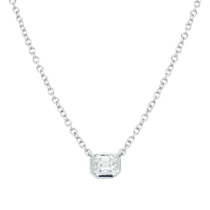 men’s necklaces for women-18ct White Gold .41ct Asscher Diamond Natalia Pendant