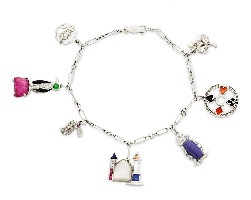 fitness bangles for women-Art Deco Charm Bracelet