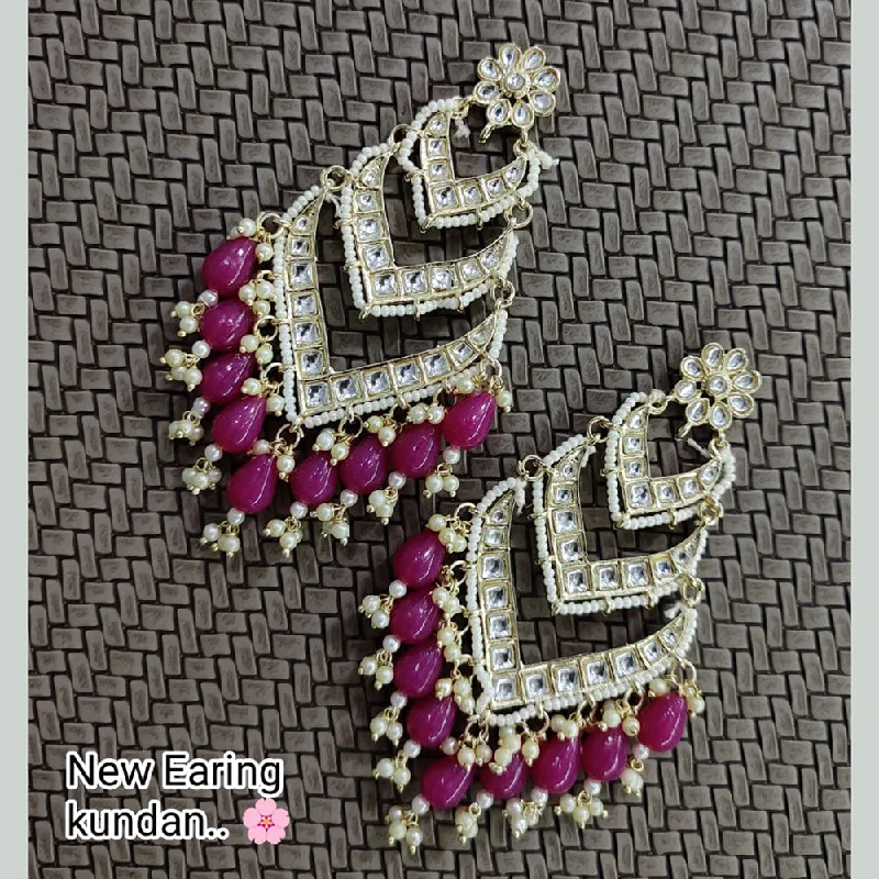 chunky earrings for women-Lucentarts Jewellery Gold Plated Kundan Stone Dangler Earrings