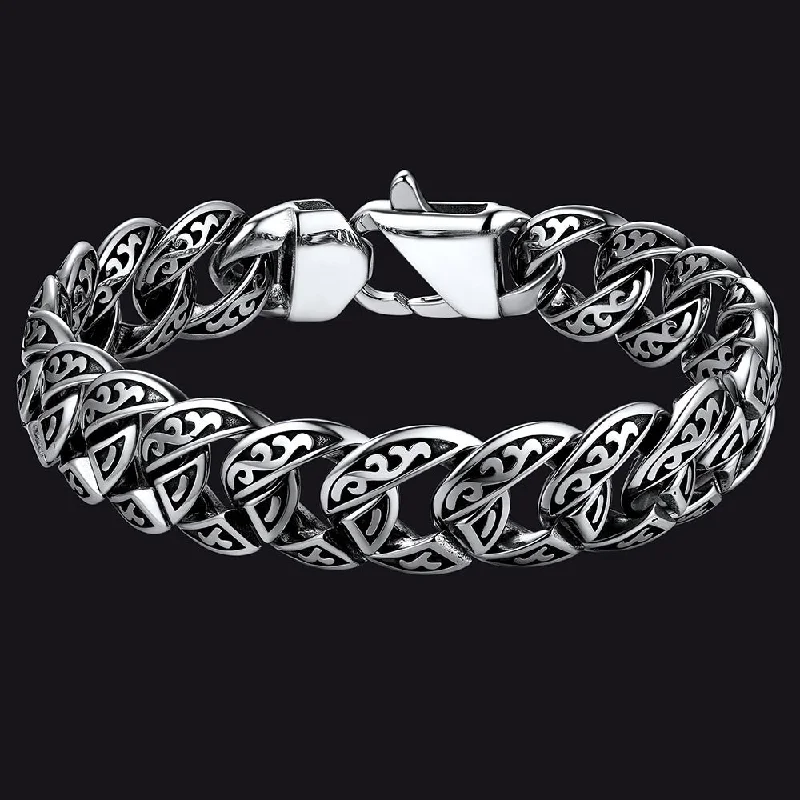 gold charm bracelets for women-Stainless Steel Celtic Chunky Cuban Link Chain Bracelet for Men