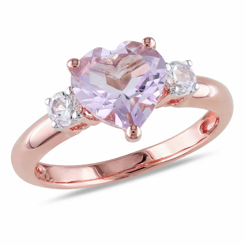 wedding engagement ring sets-Mimi & Max Rose de France and Created White Sapphire Heart Ring in Rose Plated Sterling Silver