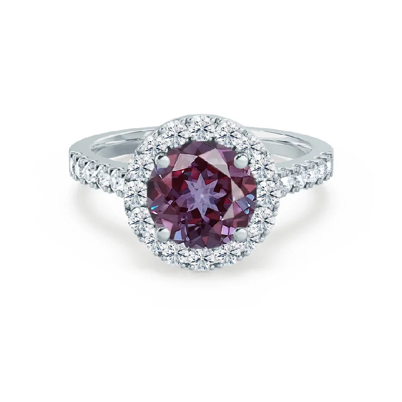 custom design engagement rings-CECILY - Chatham® Lab Grown Alexandrite & Diamond Platinum 950 Halo Ring