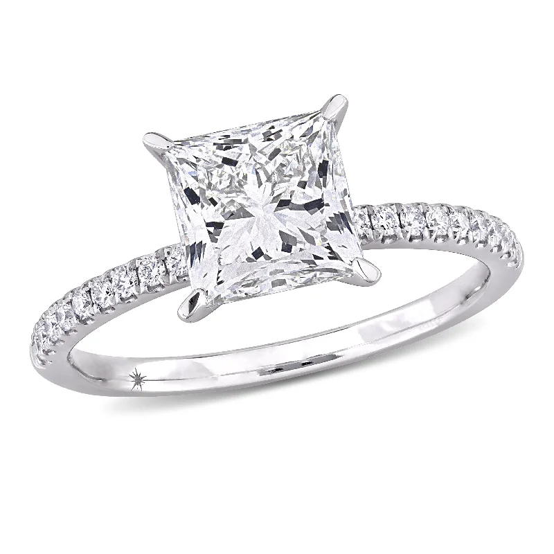 wedding engagement ring sets-Created Forever 2 1/6ct TW Princess Lab-Grown Diamond Engagement Ring in 14k White Gold