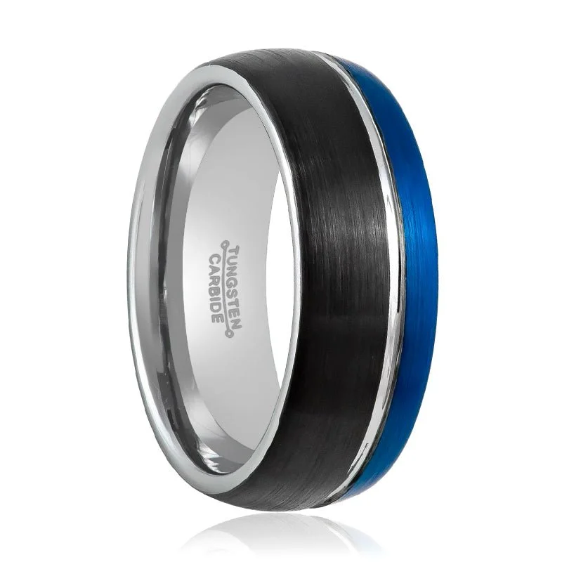 stackable rings for women-HYBRID | Tungsten Ring Three Tone Natural, Blue & Black