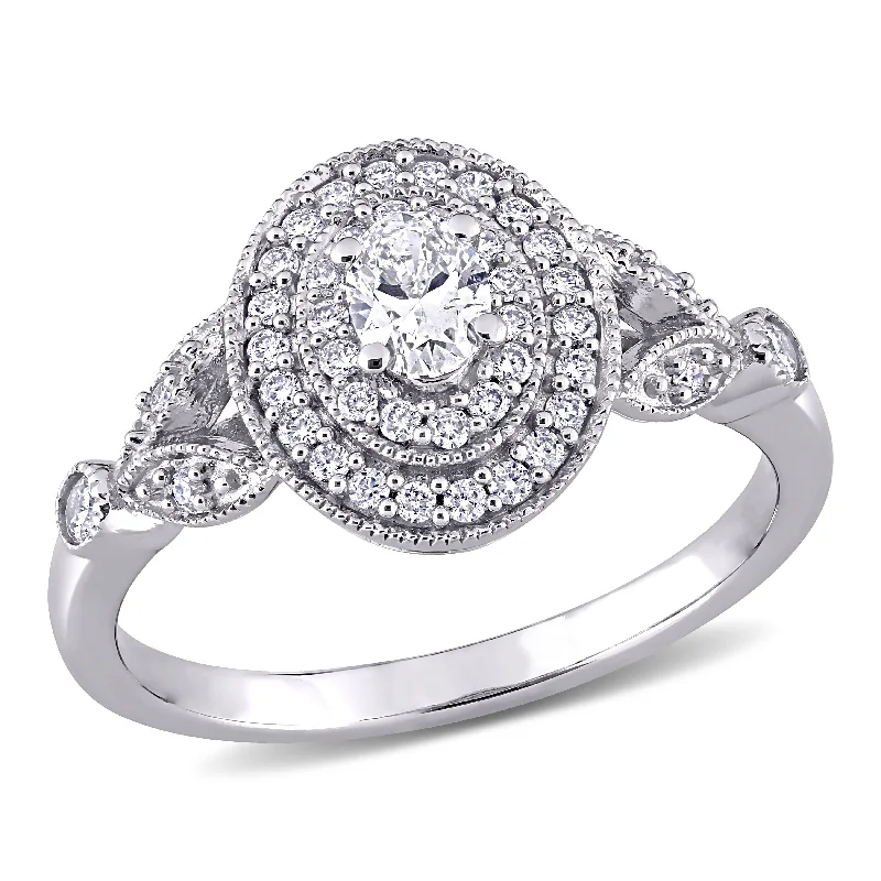 wedding rings and engagement rings sets-Mimi & Max 1/2ct TW Oval Round Diamond Double Halo Ring 14k White Gold