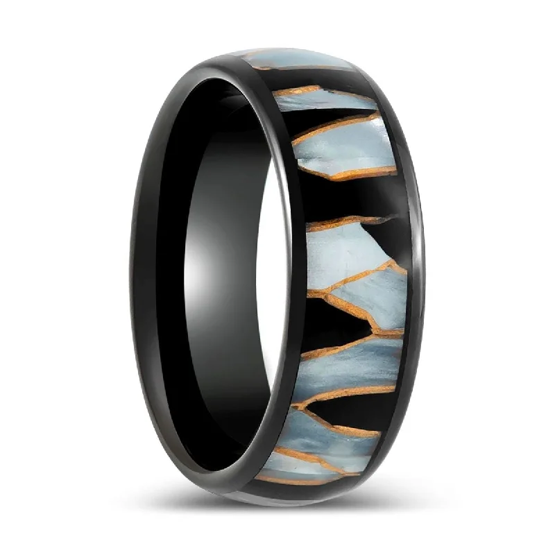 custom gold rings for women-ELITIS | Black Tungsten Ring with Capiz, Black Resin