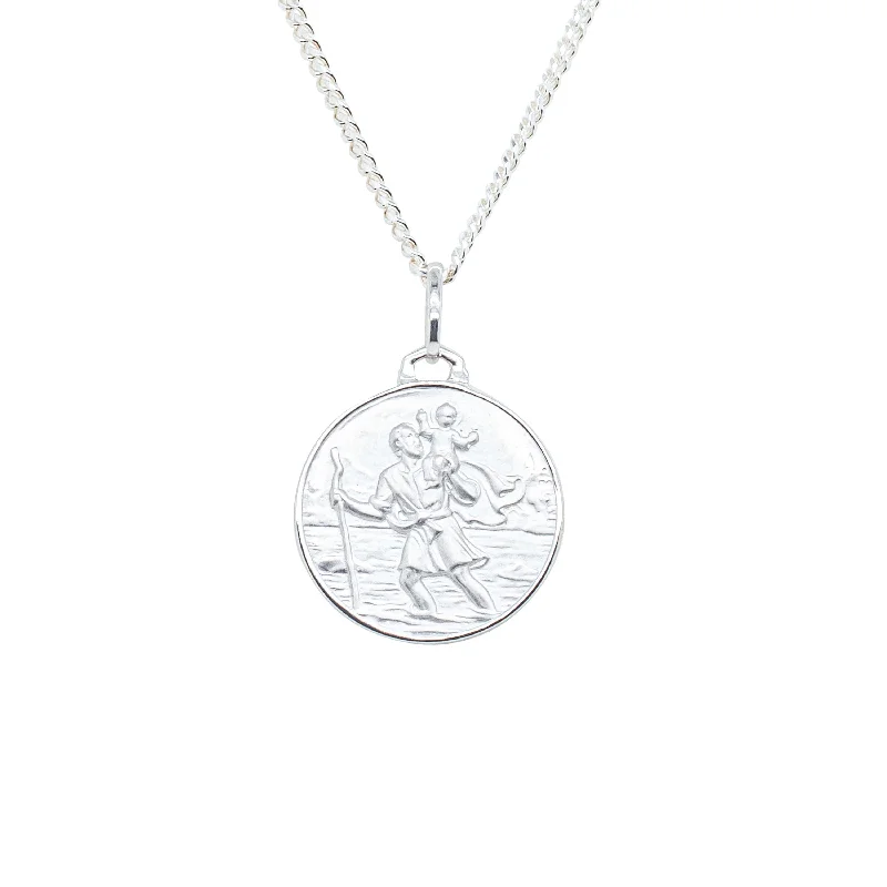 designer necklaces for women-Sterling Silver Saint Christopher Pendant with Cable Chain