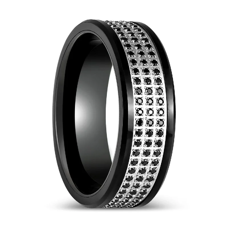 sapphire diamond rings for women-GRAVEL | Black Tungsten Ring with Black CZ