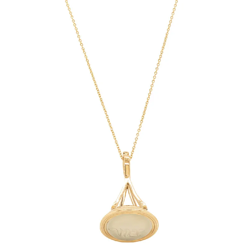 silver heart necklaces for women-Vintage 12ct Yellow Gold Agate Fob Seal Pendant With Chain