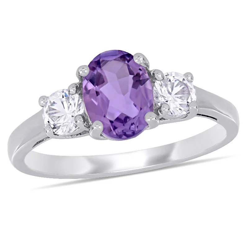 diamond wedding engagement rings-Mimi & Max 1 4/5ct TGW Oval-Cut Amethyst and Created White Sapphire 3-Stone Ring in Sterling Silver