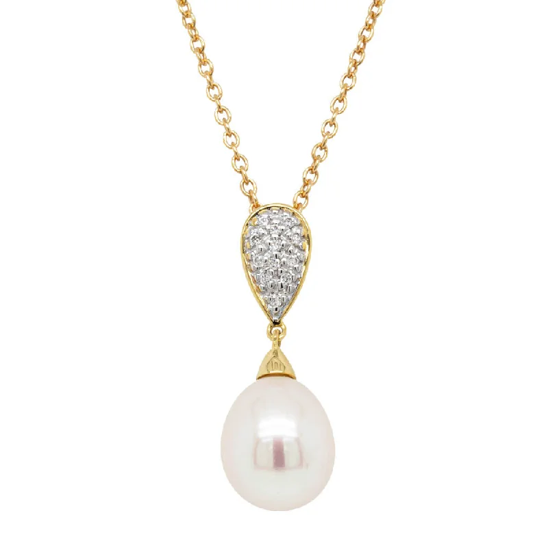 minimalist gold necklaces for women-9ct Yelllow Gold Pearl & Diamond Pendant