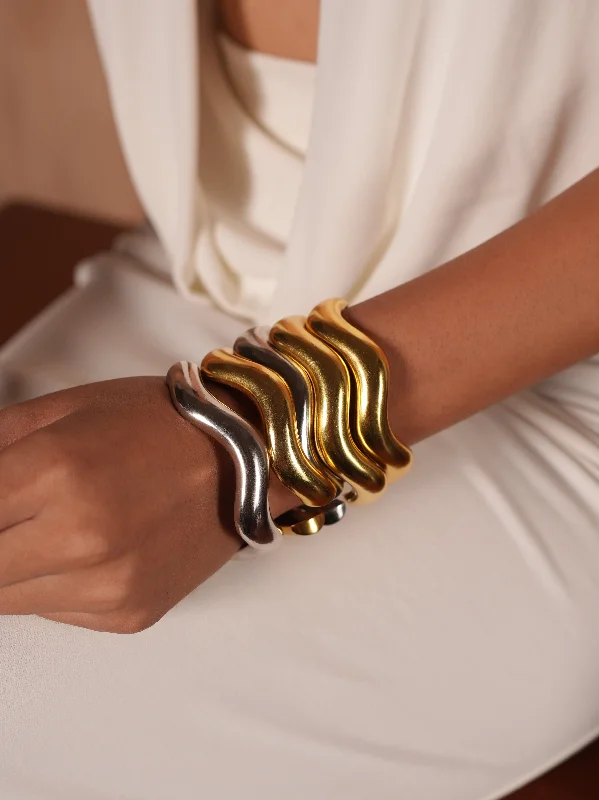 leather bracelet sets for women-Wave Bangle