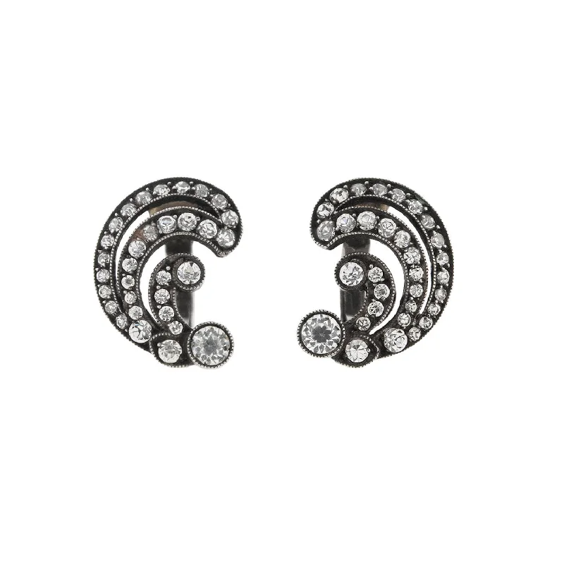 small hoop earrings for women-Retro .835 Silver French Paste Left / Right Clip-On Earrings