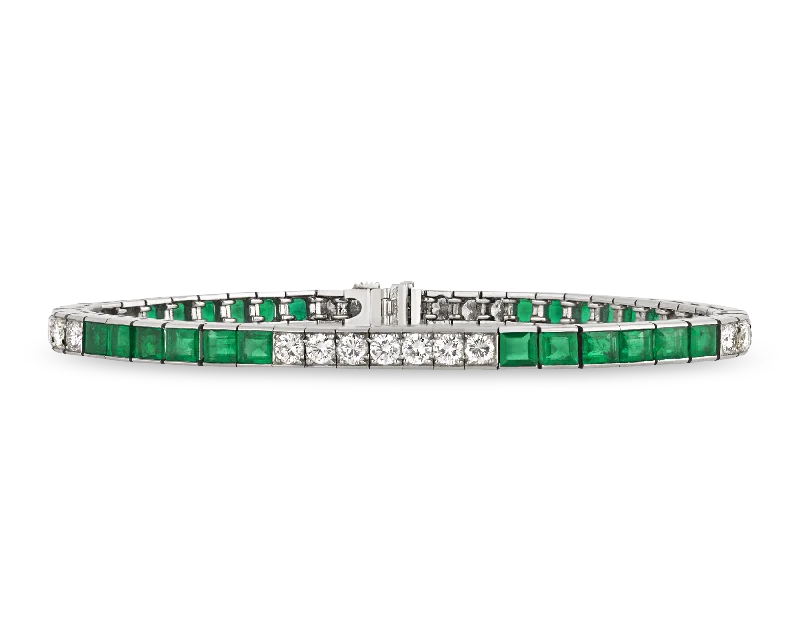 gemstone bracelets for women-Tiffany & Co. Emerald and Diamond Bracelet