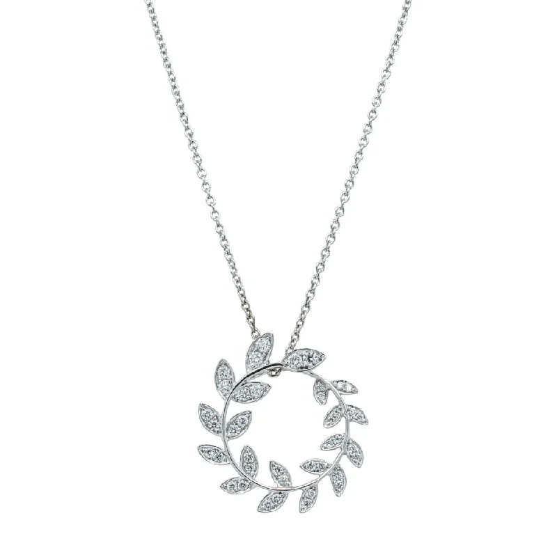 birthday necklaces for women-18ct White Gold .30ct Diamond Laurel Pendant