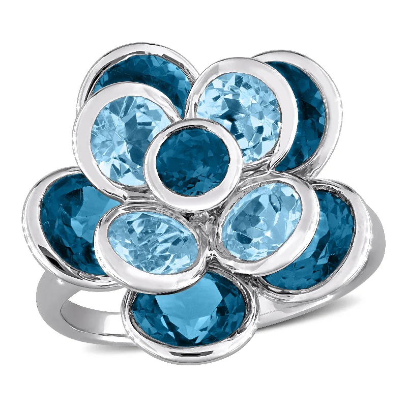 platinum engagement rings-Mimi & Max 7 1/3ct TGW London Blue Topaz and Sku Blue Topaz Flower Ring Sterling Silver