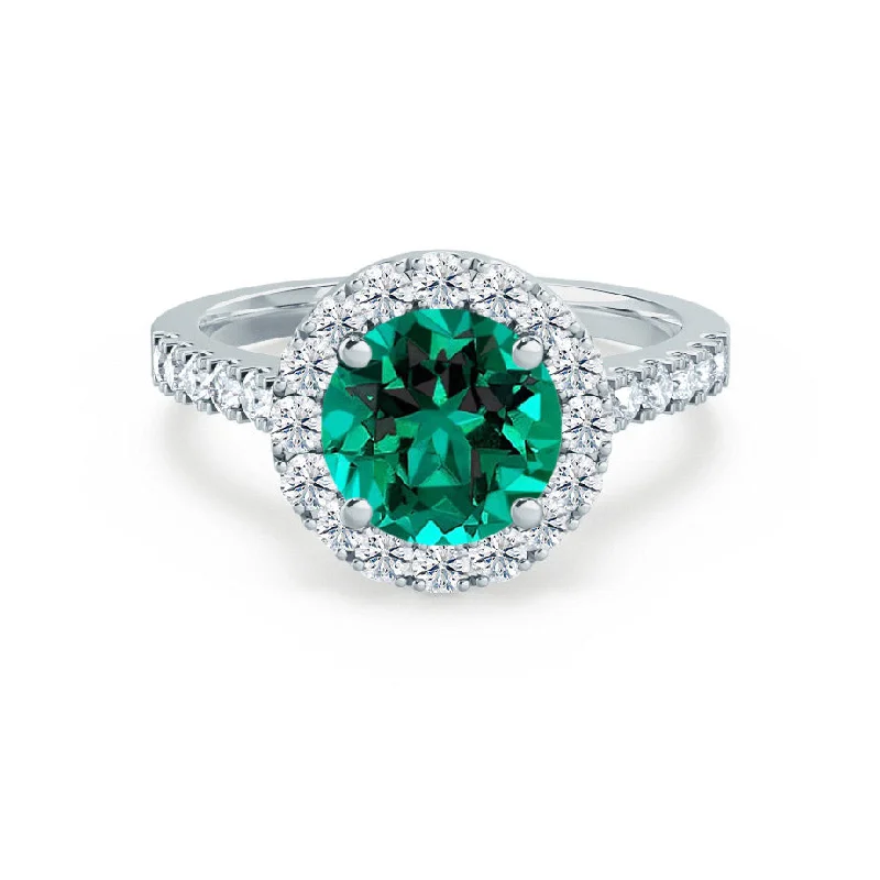 engagement rings for women-CECILY - Chatham® Lab Grown Emerald & Diamond 18k White Gold Halo Ring