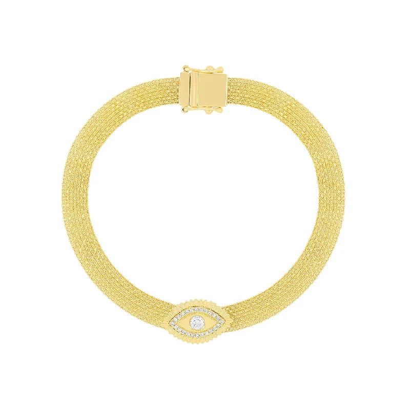 wedding bangles for women-Gold & Diamond Evil Eye Protection Mesh Bracelet