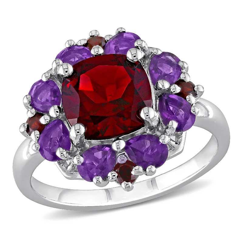 large diamond engagement rings-Mimi & Max 4 2/5ct TGW Garnet and African Amethyst Quatrefoil Floral Ring in Sterling Silver