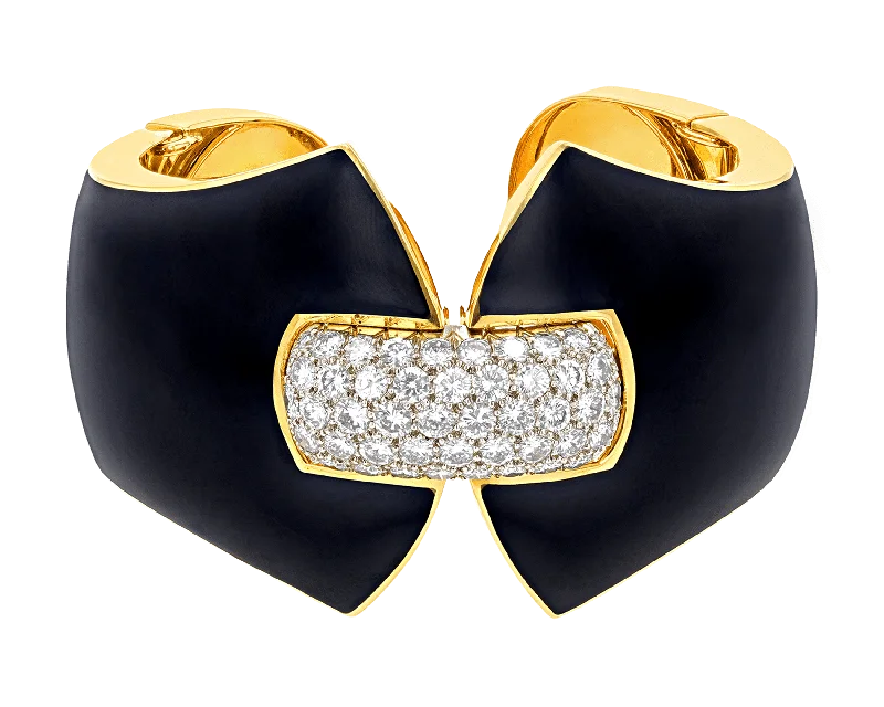 thick bangle bracelets for women-David Webb Princess Lilian Black Enamel and Diamond Cuff Bracelet