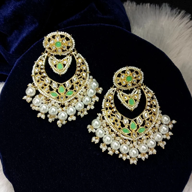 chunky gold earrings for women-Bhavi Kundan Stone Gold Plated Dangler Earrings