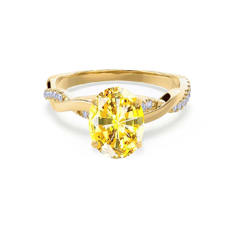 diamond solitaire engagement rings-EDEN - Chatham® Oval Yellow Sapphire & Diamond 18k Yellow Gold Vine Solitaire Ring