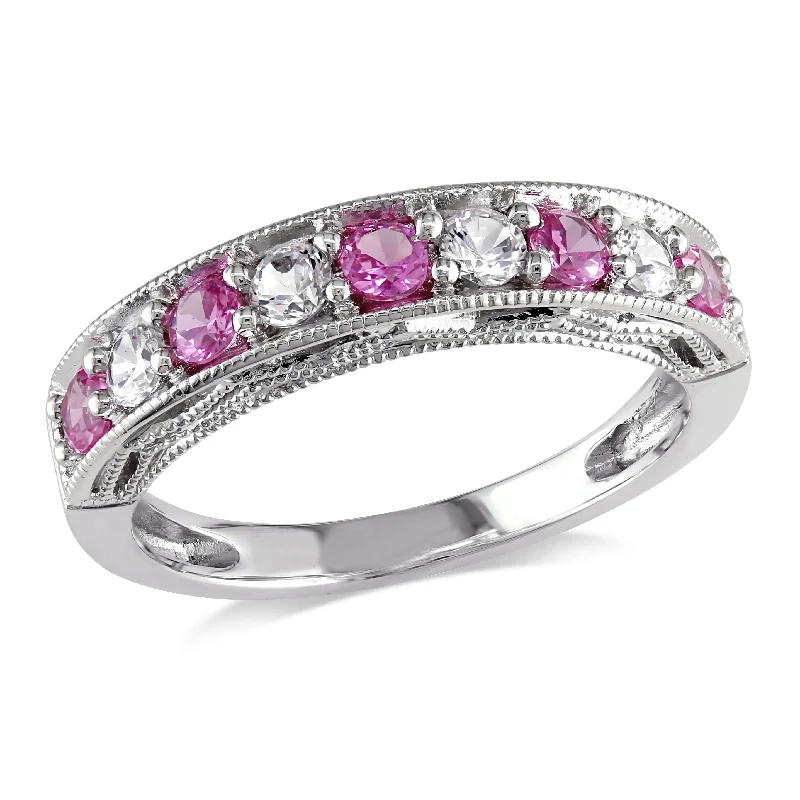 sapphire engagement ring sets-Mimi & Max 4/5ct TGW Created Pink and Created White Sapphire Anniversary Band in Sterling Silver