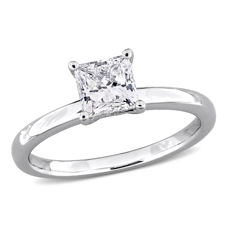 halo engagement rings-Created Forever 1ct Princess-Cut Lab-Grown Diamond Solitaire Engagement Ring in 10k White Gold