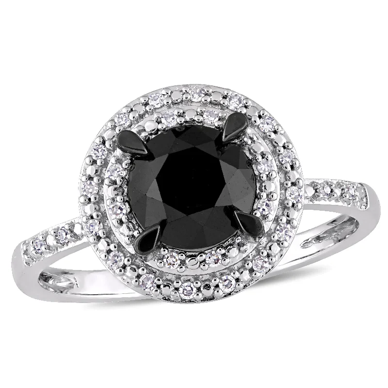 rose gold engagement rings-Mimi & Max 1 5/8ct TW Black White Diamond Double Halo Ring 14k White Gold